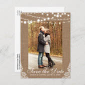 Carte Postale Faire-part Lumières de dentelle de toile de jute rustique Tex (Devant / Derrière)