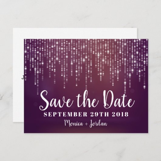 Carte Postale Faire-part Lumières de Fée Glam Blanc rose violet ENREGISTRER (Devant / Derrière)