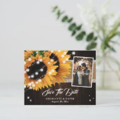 Carte Postale Faire-part Lumières de ficelle de tournesol Mariage en bois d (Debout devant)
