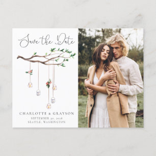 Carte Postale Faire-part Lumières de forêt d'aquarelle rustique Enregistrer