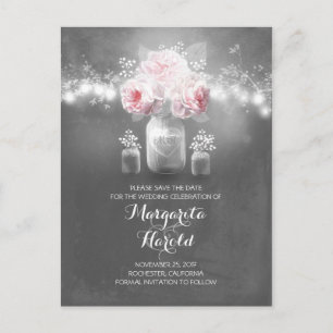 Carte Postale Faire-part Lumières de jarres de maçon florales pour save the