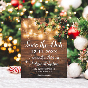 Carte Postale Faire-part Lumières de Noël rustiques gui save the date