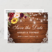 Carte Postale Faire-part Lumières de pot en bois rustique dentelle florale (Devant / Derrière)