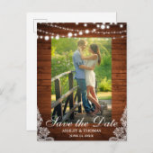 Carte Postale Faire-part Lumières en dentelle de bois rustique Enregistrer  (Devant / Derrière)