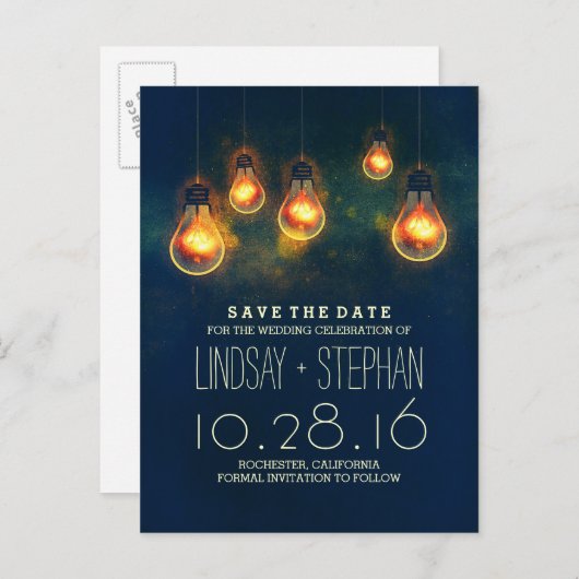 Carte Postale Faire-part lumières fantaisistes save the date romantique rêv (Devant / Derrière)