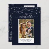 Carte Postale Faire-part Lumières Guirlandes Bleu Marine Photo Enregistrer  (Devant / Derrière)