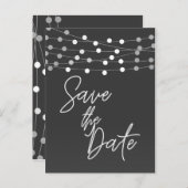 Carte Postale Faire-part Lumières Guirlandes Grises Écriture Moderne Enregi (Devant / Derrière)