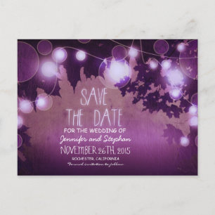 Carte Postale Faire-part lumières romantiques violet nuit vintage enregistr
