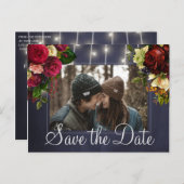 Carte Postale Faire-part Lumières rustiques d'hiver mariage photo enregistr (Devant / Derrière)