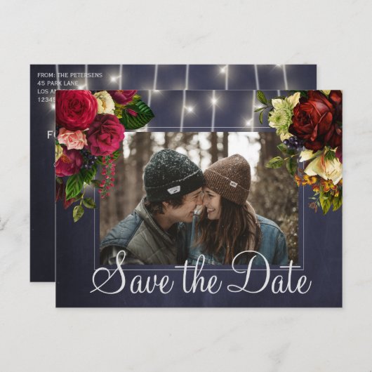 Carte Postale Faire-part Lumières rustiques d'hiver mariage photo enregistr (Devant / Derrière)