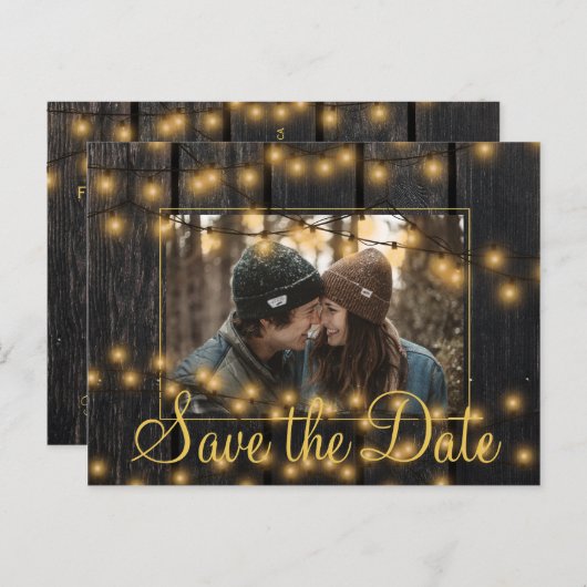 Carte Postale Faire-part Lumières rustiques grange bois photo enregistrer d (Devant / Derrière)