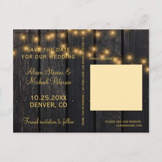 Carte Postale Faire-part Lumières rustiques grange bois photo enregistrer d (Dos)