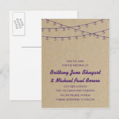 Carte Postale Faire-part Lumières Rustiques Violet Enregistrer la Date (Devant / Derrière)