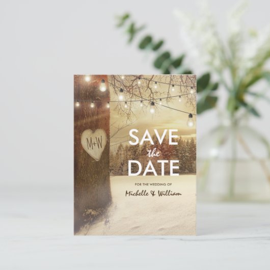 Carte Postale Faire-part Lumières scintillantes d'arbre d'hiver rustique po (Debout devant)