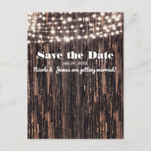 Carte Postale Faire-part Luminaires en bois d'écorce rustique et guirlande