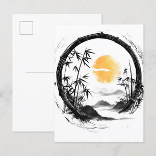 Carte Postale Faire-part Lune Abstraite Zen Flux de Bambou