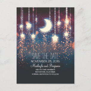 Carte Postale Faire-part lune étoiles romantique enregistrer la date