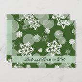 Carte Postale Faire-part Luxe Snowflakes Winter Green Save date card (Devant / Derrière)