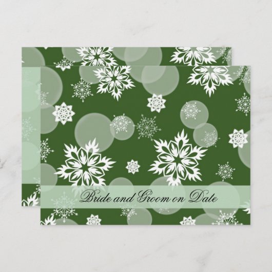 Carte Postale Faire-part Luxe Snowflakes Winter Green Save date card (Devant / Derrière)