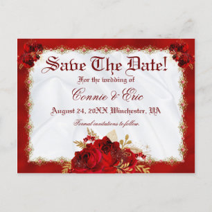 Carte Postale Faire-part Luxueux Roses Fleurs Rouges Or Mariage Économisez 