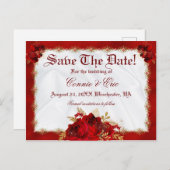 Carte Postale Faire-part Luxueux Roses Fleurs Rouges Or Mariage Économisez  (Devant / Derrière)