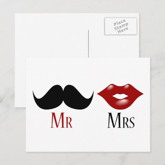 Carte Postale Faire-part M. et Mme noirs de moustache de guidon (Devant / Derrière)