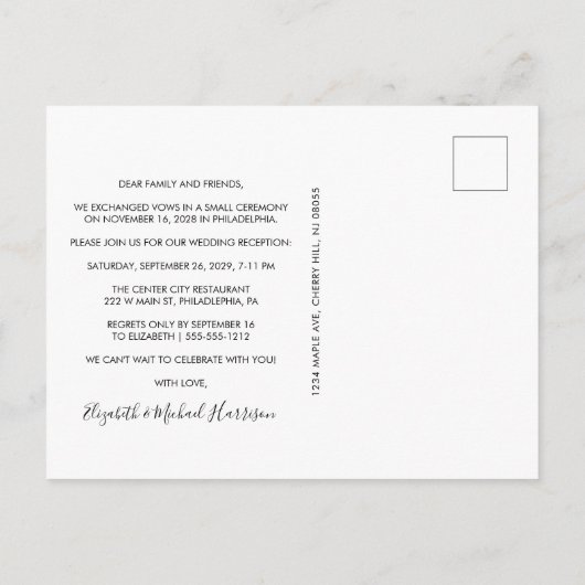 Carte Postale Faire-part M. Mme Réception de mariage photo (Dos)