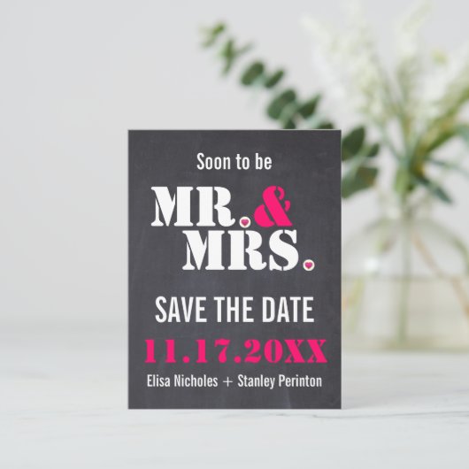 Carte Postale Faire-part M. & Mme. typographie moderne mariage Enregistrez (Debout devant)