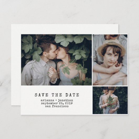 Carte Postale Faire-part Machine à écrire moderne | 3 Photo Enregistrer la (Devant / Derrière)