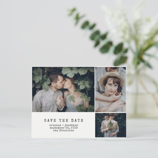 Carte Postale Faire-part Machine à écrire moderne | 3 Photo Enregistrer la (Debout devant)