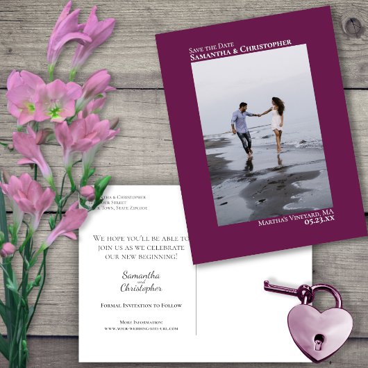 Carte Postale Faire-part Magenta Minimalist Photo Mariage Enregistrer La Da