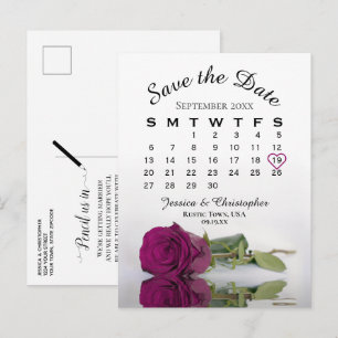 Carte Postale Faire-part Magenta Plum Rose Calendrier du Mariage Enregistre