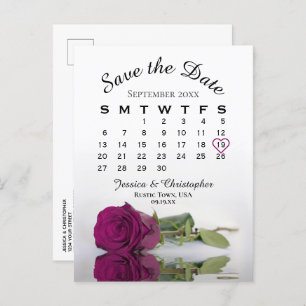 Carte Postale Faire-part Magenta Plum Rose Calendrier du Mariage Enregistre