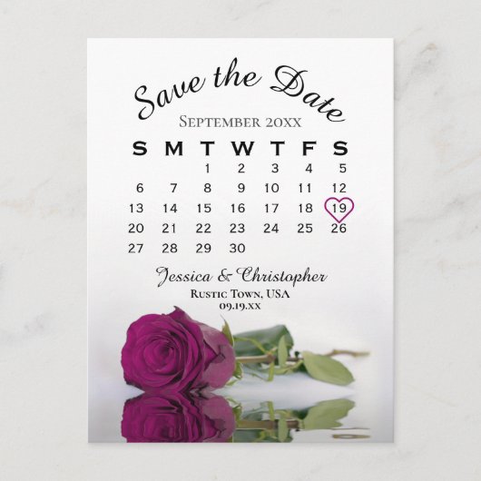 Carte Postale Faire-part Magenta Plum Rose Calendrier du Mariage Enregistre (Devant)