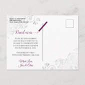 Carte Postale Faire-part Magenta sur la dentelle blanche Mariage en argent (Dos)