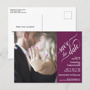 Carte Postale Faire-part Magenta Wedding Enregistrer la Date Photo & Callig