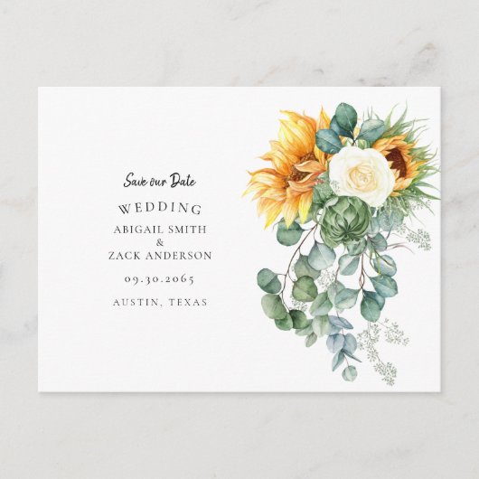 Carte Postale Faire-part Magnifique Sunflower Eucalyptus Mariage Date de sa (Devant)