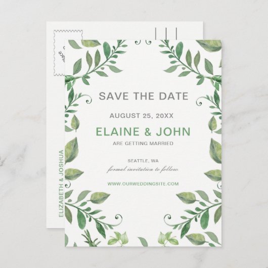 Carte Postale Faire-part Magnifique verdure botanique Enregistrer la date (Devant / Derrière)