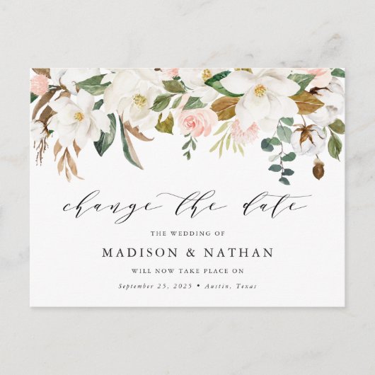 Carte Postale Faire-part Magnolia Changer La Date Mariage Report (Devant)