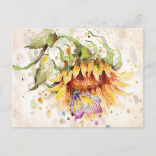 Carte Postale Faire-part Main dans Main (Tournesol et Papillon Mignons)