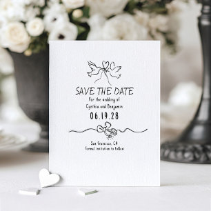 Carte Postale Faire-part Main Funky Whimsical Tirée Enregistrer La Date