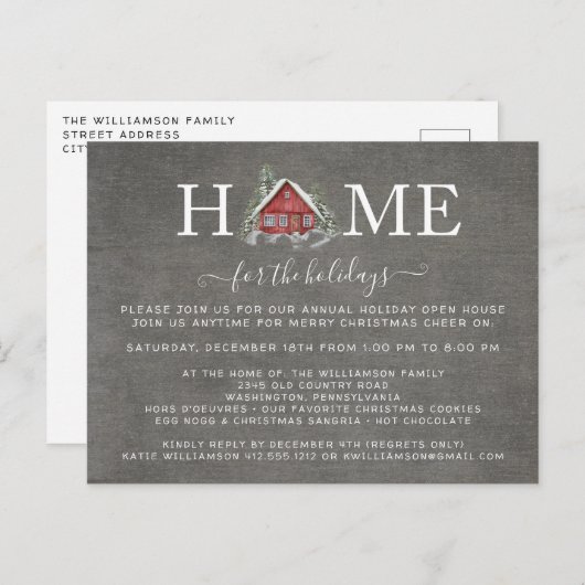 Carte Postale Faire-part Maison aquarelle rustique pour les fêtes Maison ou (Devant / Derrière)