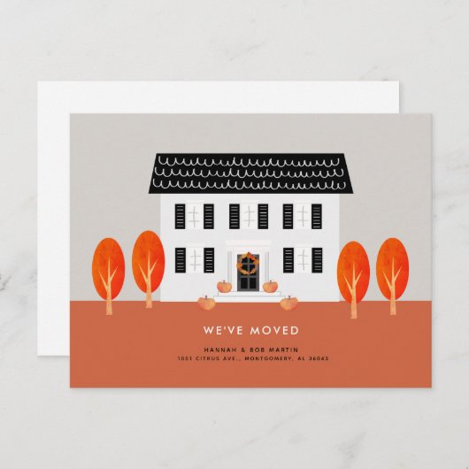 Carte Postale Faire-part Maison d'automne arbre qui tombe en mouvement (Devant / Derrière)