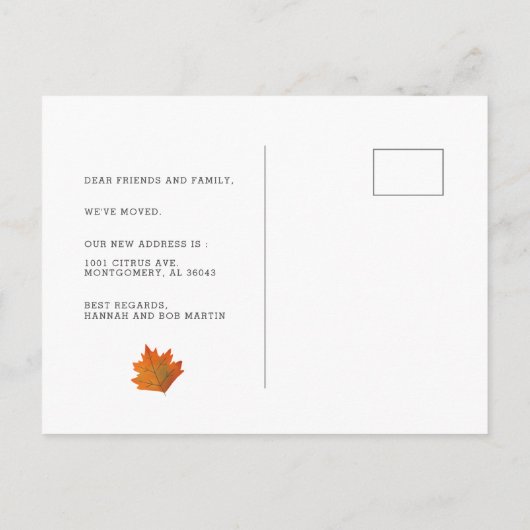 Carte Postale Faire-part Maison d'automne arbre qui tombe en mouvement (Dos)