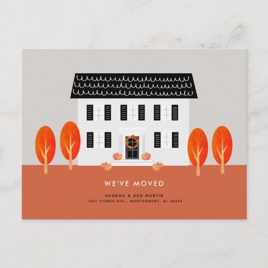 Carte Postale Faire-part Maison d'automne arbre qui tombe en mouvement (Devant)