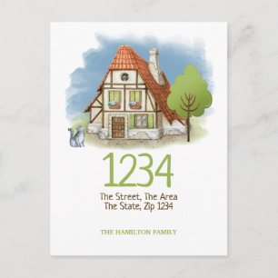 Carte Postale Faire-part Maison de chalet Chat et arbre Nous avons déménagé