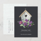 CARTE POSTALE FAIRE-PART MAISON DE L'OISEAU FLEURALE RUSTIQUE NOIRE REMERCI (Devant / Derrière)