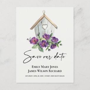 CARTE POSTALE FAIRE-PART MAISON D'OISEAU BLANC BOHO RUSTIQUE FLEUR SAVE THE