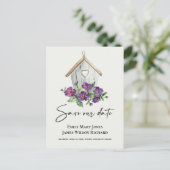 CARTE POSTALE FAIRE-PART MAISON D'OISEAU BLANC BOHO RUSTIQUE FLEUR SAVE THE (Debout devant)