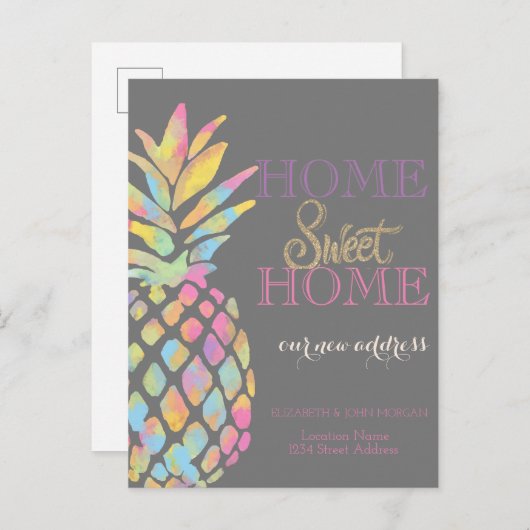 Carte Postale Faire-part Maison Douce Maison, Ananas Aquarelle  Nouvelle Ad (Devant / Derrière)